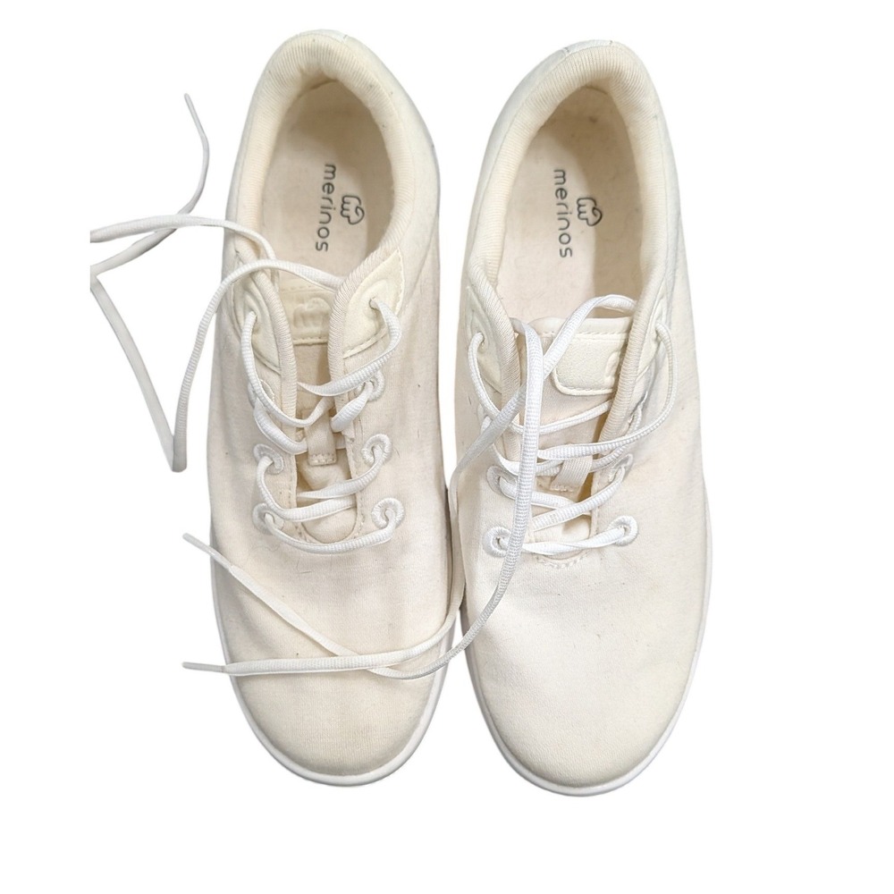 Merinos Women's Wool Sneakers Off White Cream Lace Up Low Top Walking Shoes- 9